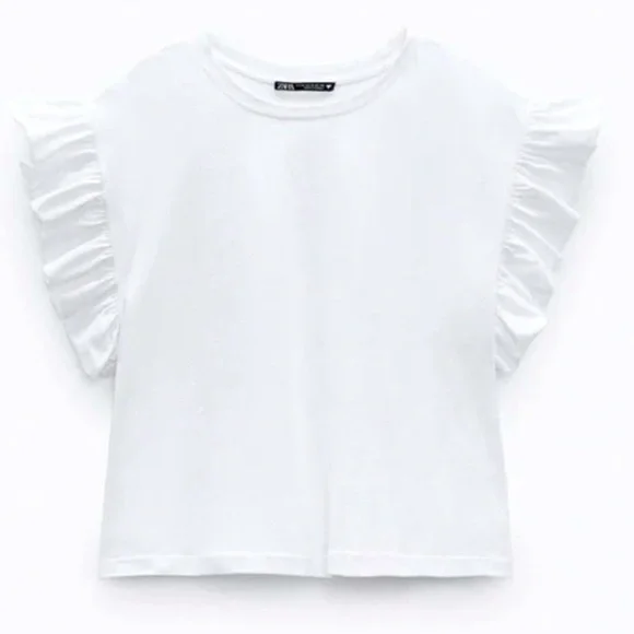 ZARA RUFFLE T SHIRT SIZE Medium - Picture 1 of 5